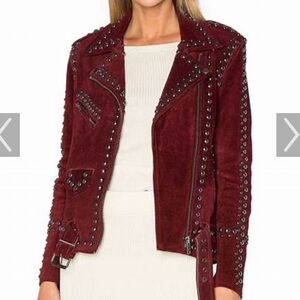 For Love and Lemons “Jameson” Studded Burgundy Suede Jacket